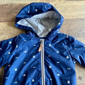 Navy Teddy Bear Print Hooded Jacket